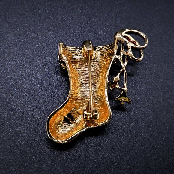 Christmas Stocking Brooch Pendant Enamel & Crystal - Picture 3 of 3